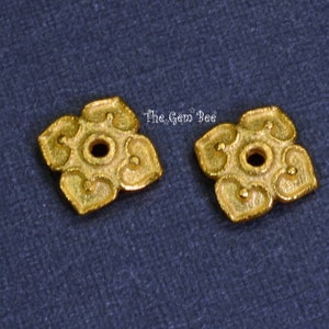 6mm 18k Solid Yellow Gold Fancy Floral Bead Cap Finding PAIR image 1