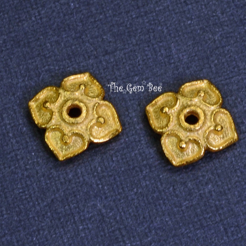 6mm 18k Solid Yellow Gold Fancy Floral Bead Cap Finding PAIR image 1