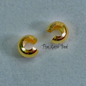 2.5MMx3.5MM 14k Solid Bright Yellow Gold Crimp Tube Cover Beads Quantity: (2) or (10)