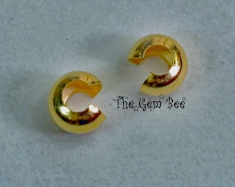 Cuentas de cubierta para tubo de engarce de oro amarillo brillante macizo de 14k de 2,5 mm x 3,5 mm Cantidad: (2) o (10)