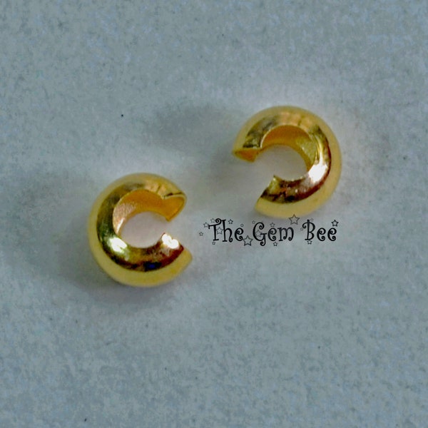 Perles de recouvrement de tube à sertir en or jaune massif 14 carats 2,5 x 3 mm Quantité : (2) ou (10)