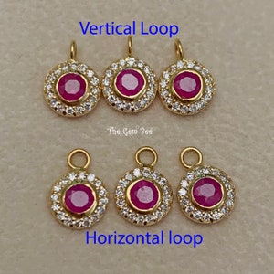 6.3mm 14K solid Yellow Gold Diamond Natural Red Ruby Round Coin Shape Charm Necklace Pendant