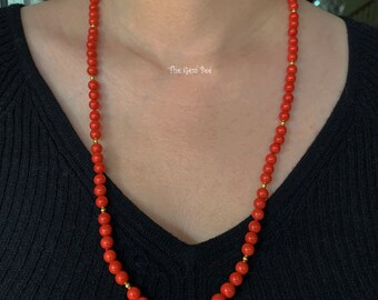 Collier En Or Jaune 18 Carats Avec Corail Rouge De Sardaigne - Longueur 46 Cm, Neuf Avec étiquettes