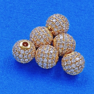 4mm 5mm 6mm 18k Solid Yellow Gold Diamond Pavé Sphere Round Globe Disco Ball Bead Finding Bead (1)