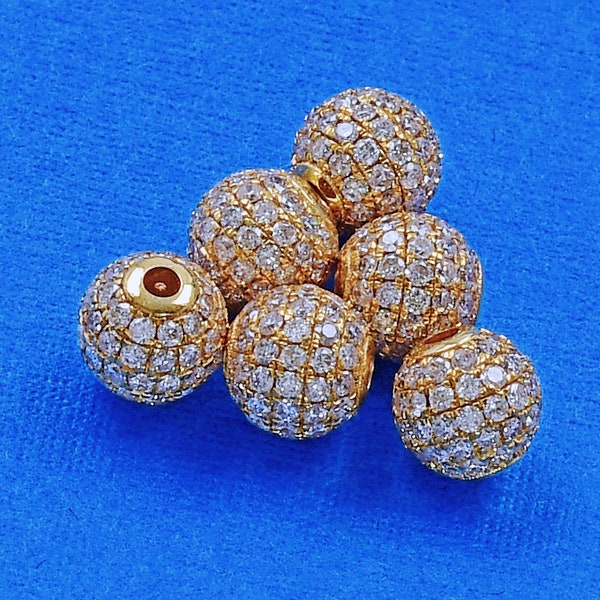 4mm 5mm 6mm 18k Solid Yellow Gold Diamond Pavé Sphere Round Globe Disco Ball Bead Finding Bead (1)