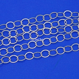 Sterling Silver Bulk Chain 7mmx8.5mm Engraved Flat Oval Cable Link By The Foot