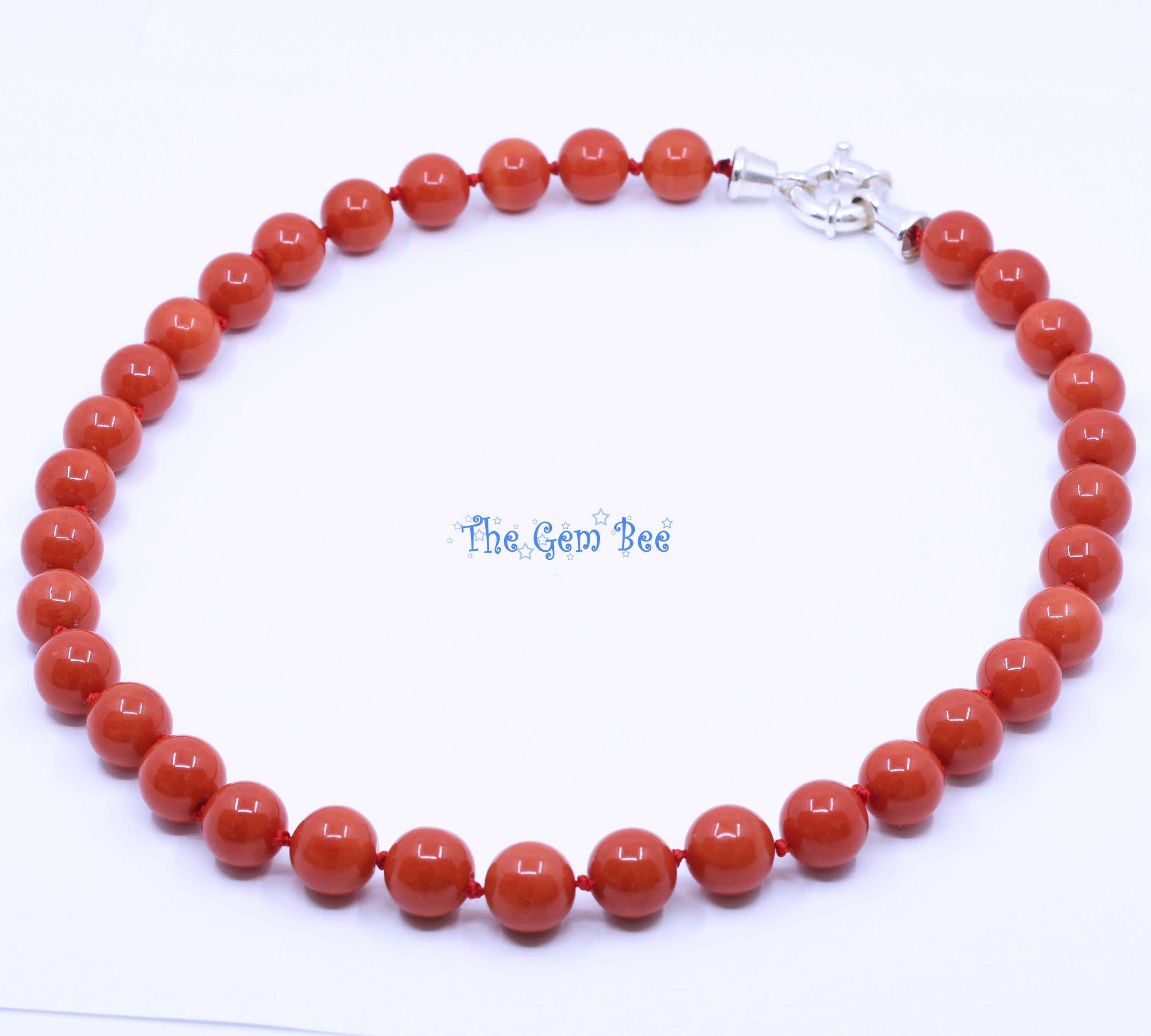 Collana Perline Corallo Rosso Naturale, Pietra Rotonda 6mm E 14mm, Lunghezza 20 Pollici (50 Cm), Con Gancio