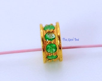 4mm 18k Solid Yellow Gold Emerald Eternity Rondelle Spacer Finding Bead