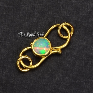 9mmx18.5mm 18k Solid Gold S Hook Clasp With 5.5mm Natural Round Opal Bezel