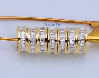 7mm 6mm 5mm 14k Solid Yellow Gold Baguette Diamond Eternity Rondelle Wheel Bead with Stabilizer 1.2mm SMALL Hole