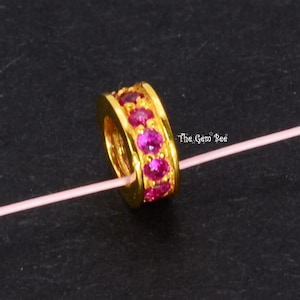5mm 18k Solid Yellow Gold Ruby Eternity Rondelle Spacer Finding Bead