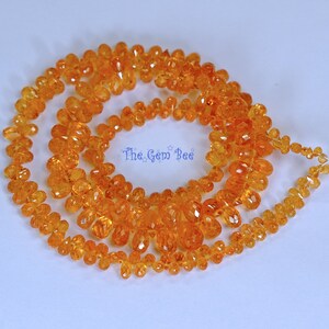 Radiant Orange Spessartite Mandarin Garnet Faceted Teardrop Briolette Beads 17" Strand