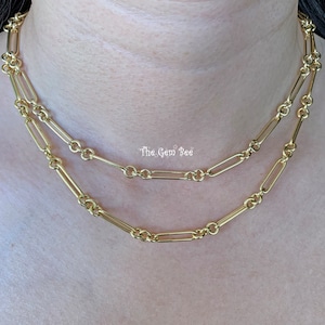 14K SOLID YELLOW GOLD Italian Paperclip Chain Necklace 16/18/20 inch Length with Lobster Clasp