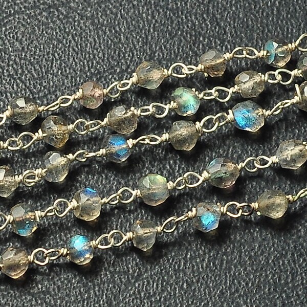 925 Sterling Silver Labradorite Gemstone Chain 25 INCH