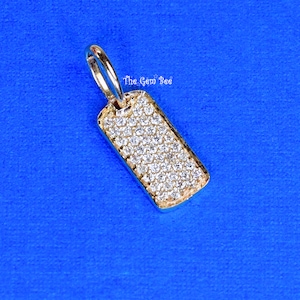 14K Solid Yellow Gold Diamond Mini Pavé ID Tag Charm Necklace Pendant