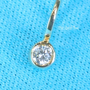 Minimalist TINY 0.03CT 0.04CT 0.05CT 14k Solid Yellow Gold Full Brilliant Cut Diamond Bezel Charm Pendant With Large Hole (1)
