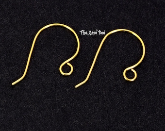 14K Solid Yellow Gold 24 Gauge French Hook Earwire with Ends 15mmx16mm PAIR 2 or 10 pieces
