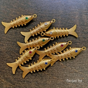 14k Solid Yellow Gold Movable Flexible Fish Necklace Pendant Charm With Natural Emerald Ruby Blue Sapphire Diamond Eyes