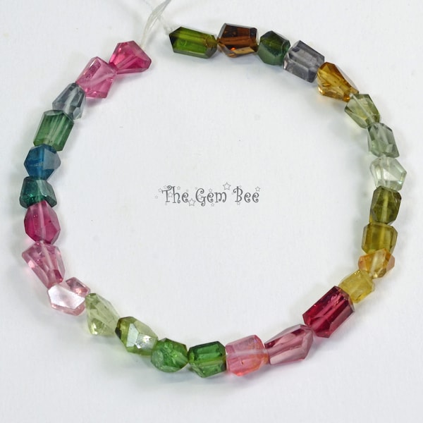 Old Stock Multi Color Tourmaline Faceted Freeform Nugget Beads 7 inch strand