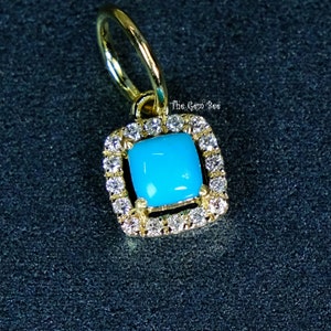 14K massief geelgouden diamant Sleeping Beauty Turquoise bedelketting hanger