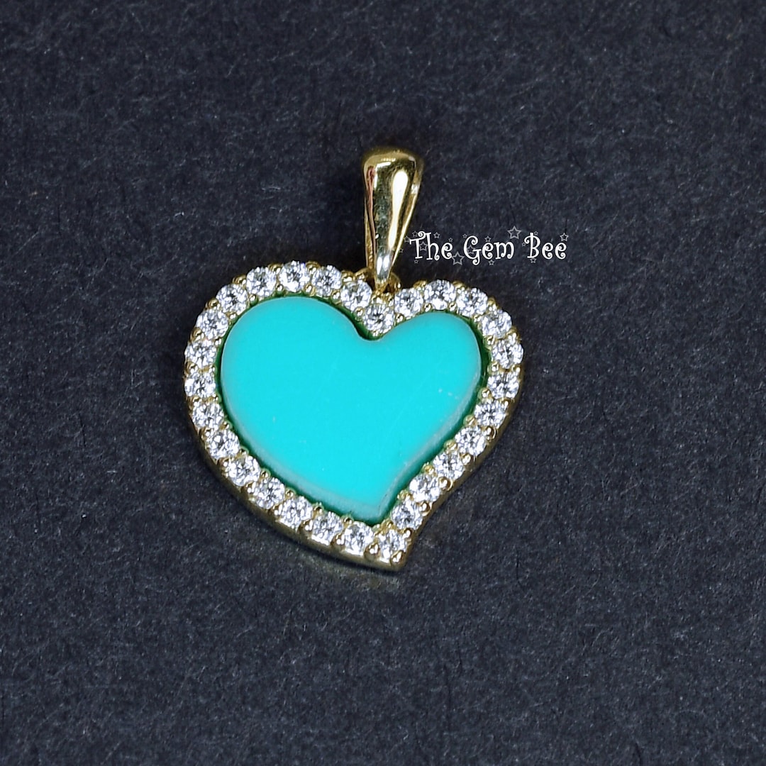 14K ソリッド イエロー ゴールド ダイヤモンド ターコイズ LOVE ハート