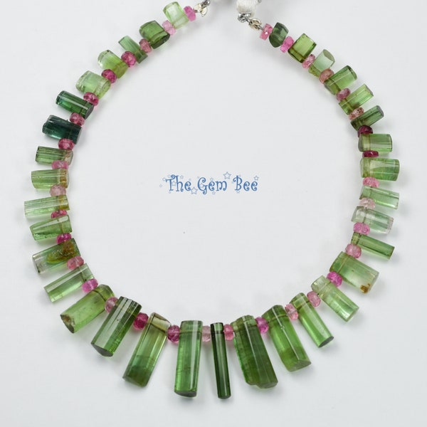 Green Blue Smooth Tourmaline Crystal Beads Pink rondelles 8 inch strand
