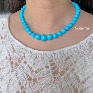 8mm-13.5mm Sleeping Beauty Turquoise 17.5&quot; necklace 18k Solid Yellow Gold Clasp