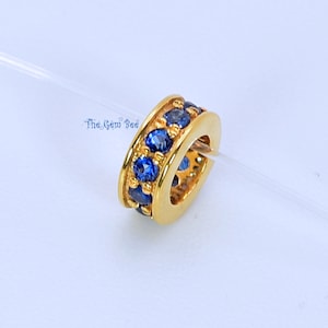5mm 18k Solid Yellow Gold Blue Sapphire Eternity Rondelle Spacer Finding Bead