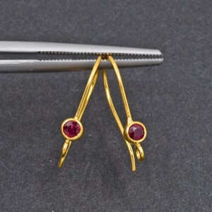 18k Solid Yellow Gold Earwires With Natural Faceted Red Ruby Bezel Pair