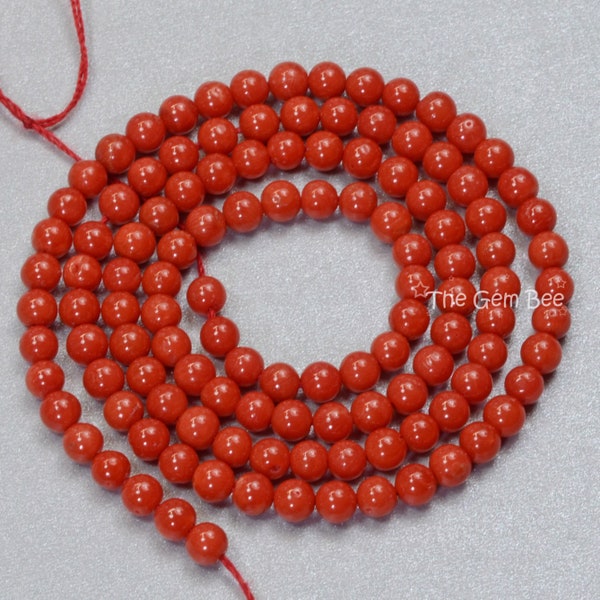 4.2mm AA Quality Undyed Mediterranean Sardinia Red Coral Plain Round Bead 18 inch strand