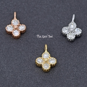 5.88mm Minimalist 0.13CT 14k Solid Yellow White Rose Gold Full Brilliant Cut Clover Flower Diamond Bezel Charm Pendant
