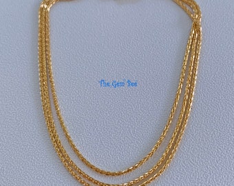 18K SOLID YELLOW GOLD 1mm Wheat Spiga Espiga Chain Necklace 16 inch 18 inch Length with Lobster Clasp