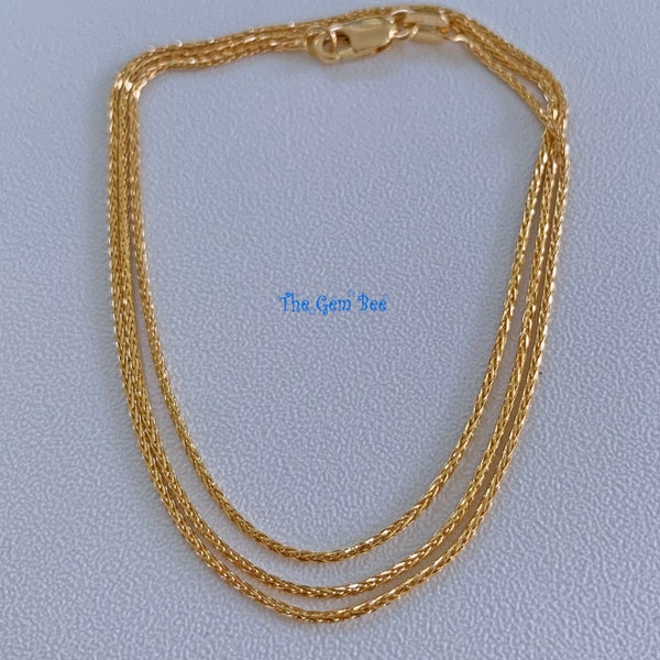 Collar de cadena de espiga de trigo de oro amarillo macizo de 18 quilates y 1 mm de diámetro, 16 pulgadas de largo (18 pulgadas), con cierre de langosta.