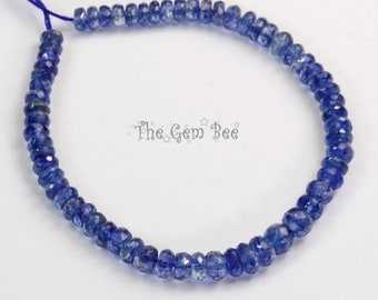4.2mm-5.5mm Sapphire Blue Kyanite Faceted Rondelle Beads 6 inch strand