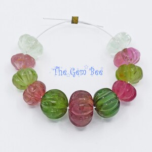 21.10CT Finest Candy Tourmaline Carved Melon Fluted Rondelle Bead Strand