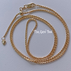 14K SOLID YELLOW GOLD 1.25mm Wheat Chain Adjustable Necklace 14 16 17 18 20 22 inch Length with Lobster Clasp