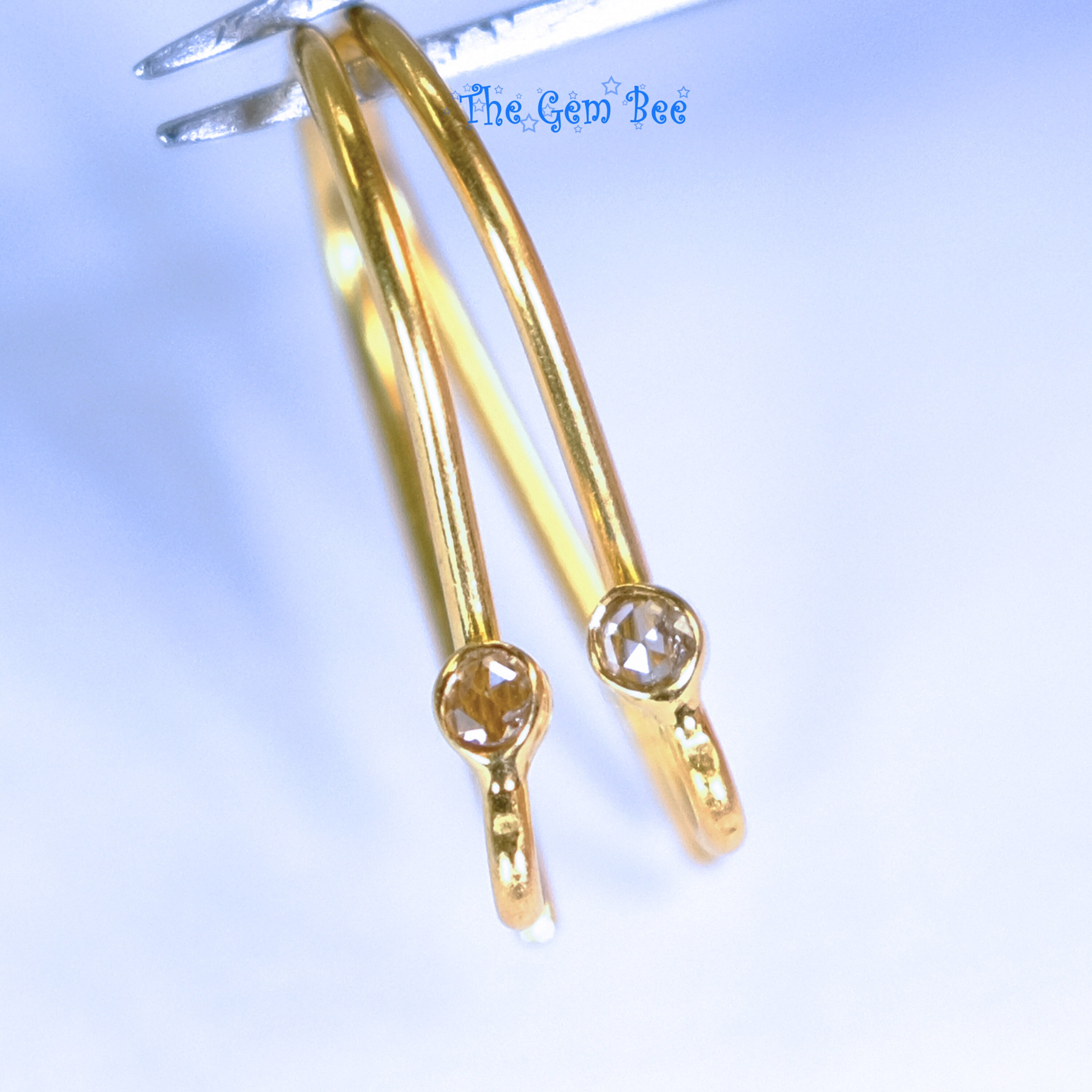 18k Solid Yellow Gold Rose Cut Diamond French Hook Earwires Finding PAIR 