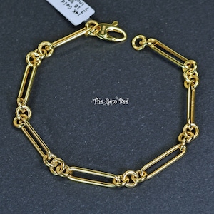 14K SOLID YELLOW GOLD Italian Paperclip Chain Bracelet 7.2 inch Length with Lobster Clasp