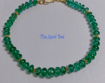 Finest Zambian Emerald Smooth Rondelle 18k Solid Yellow Gold Bracelet 7.2 inch