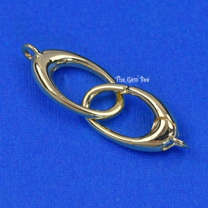 31.5mm/22mm 14k Solid Yellow Gold Oval Lobster Dual Link Interlocking Clasp Hook Locker With Closed Jump Ring Loop