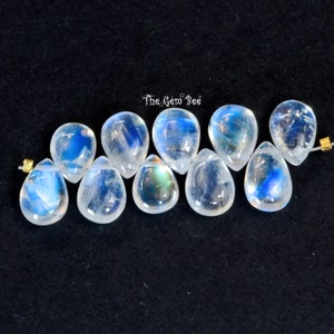 Rainbow Moonstone Smooth Moonstone Pear Briolette Bead (10)