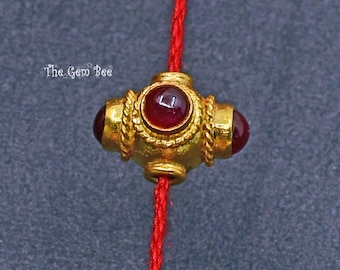 7.5mm 18k Solid Yellow Gold Natural Gem Ruby Bezel Lantern Spacer Bead (1) or (5)