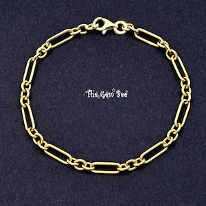 14K Solid Yellow GOLD Italian Paperclip Chain Bracelet 7.2 inch Length with Lobster Clasp