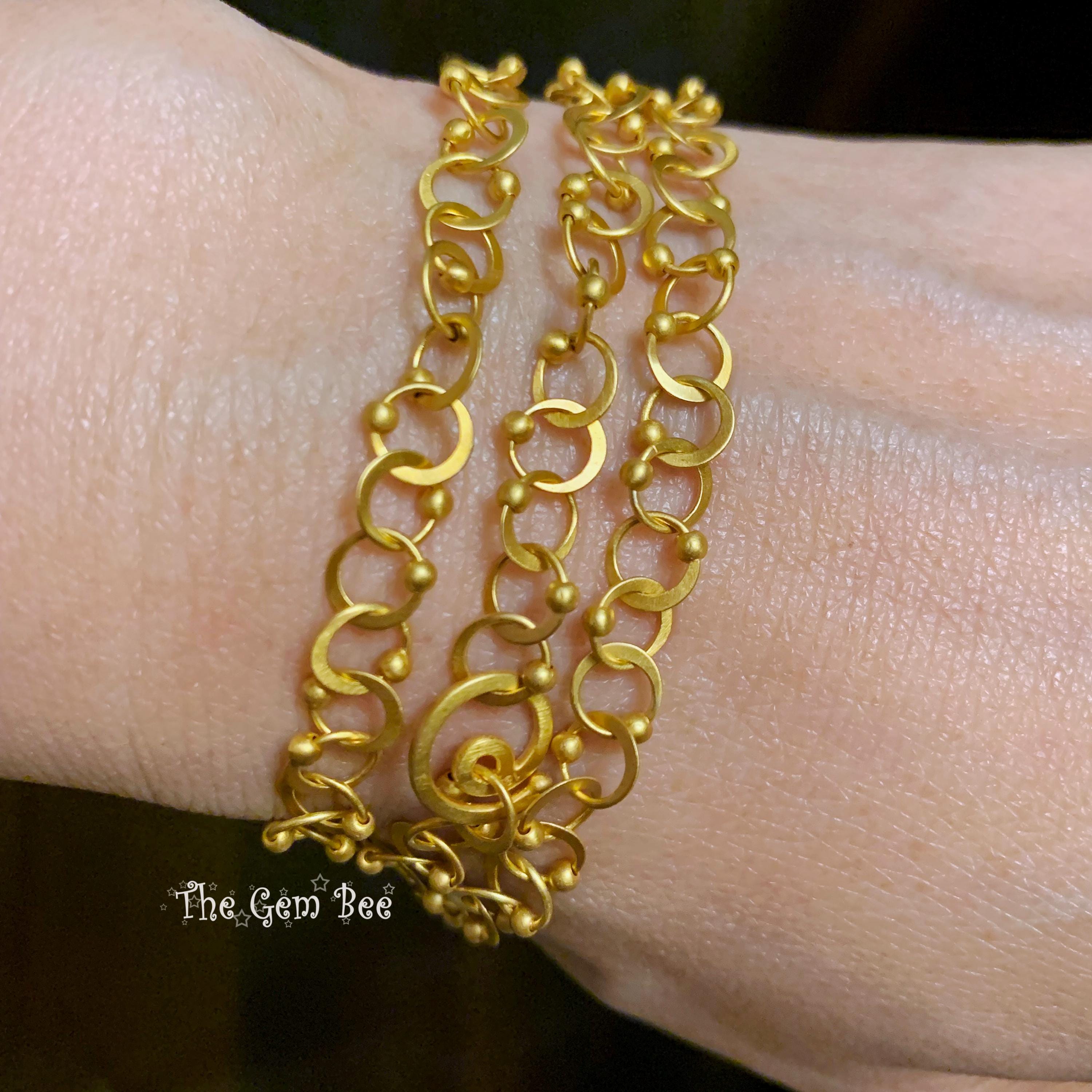 18k Solid Yellow Gold 6mm Heavy Handmade Beaded Crescent Moon Flat