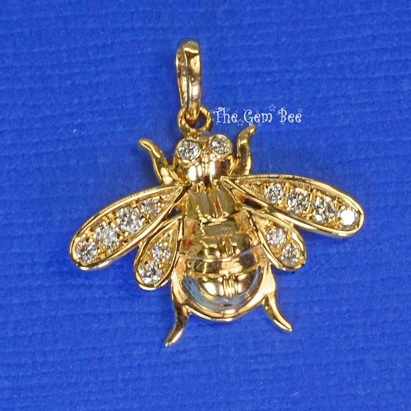14k Yellow Gold Enamel Bumble Bee Pendant – Real Gold Charm For Necklace (Approx. 0.27g)