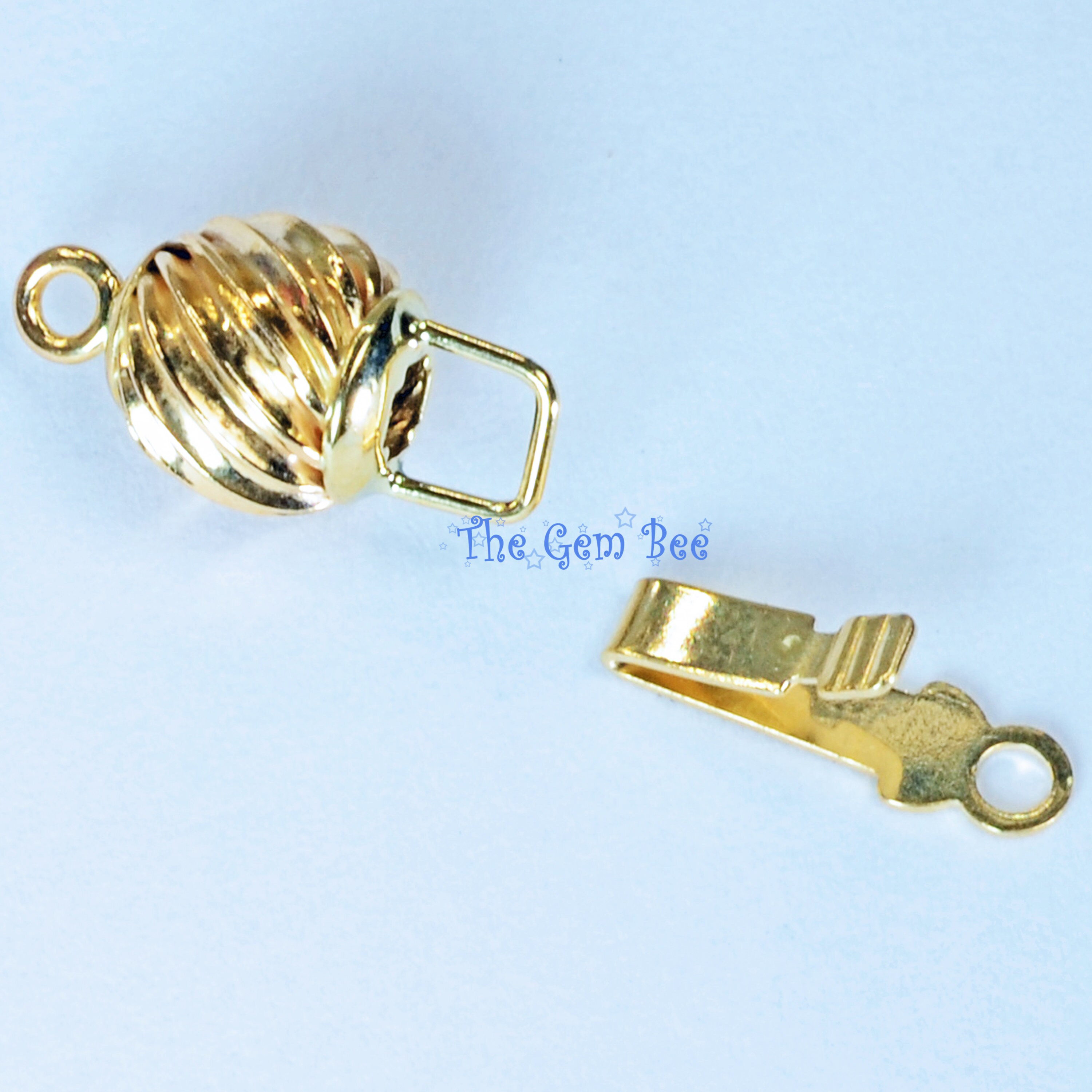 6mm 14k Solid Yellow Gold Fluted Sphere Clasp With Closed loops 