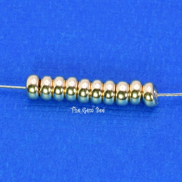 4,2mm 14k Solid Gold Glatte Donut Rondelle Perlen Spacer 1,5mm Lochgröße Made in USA