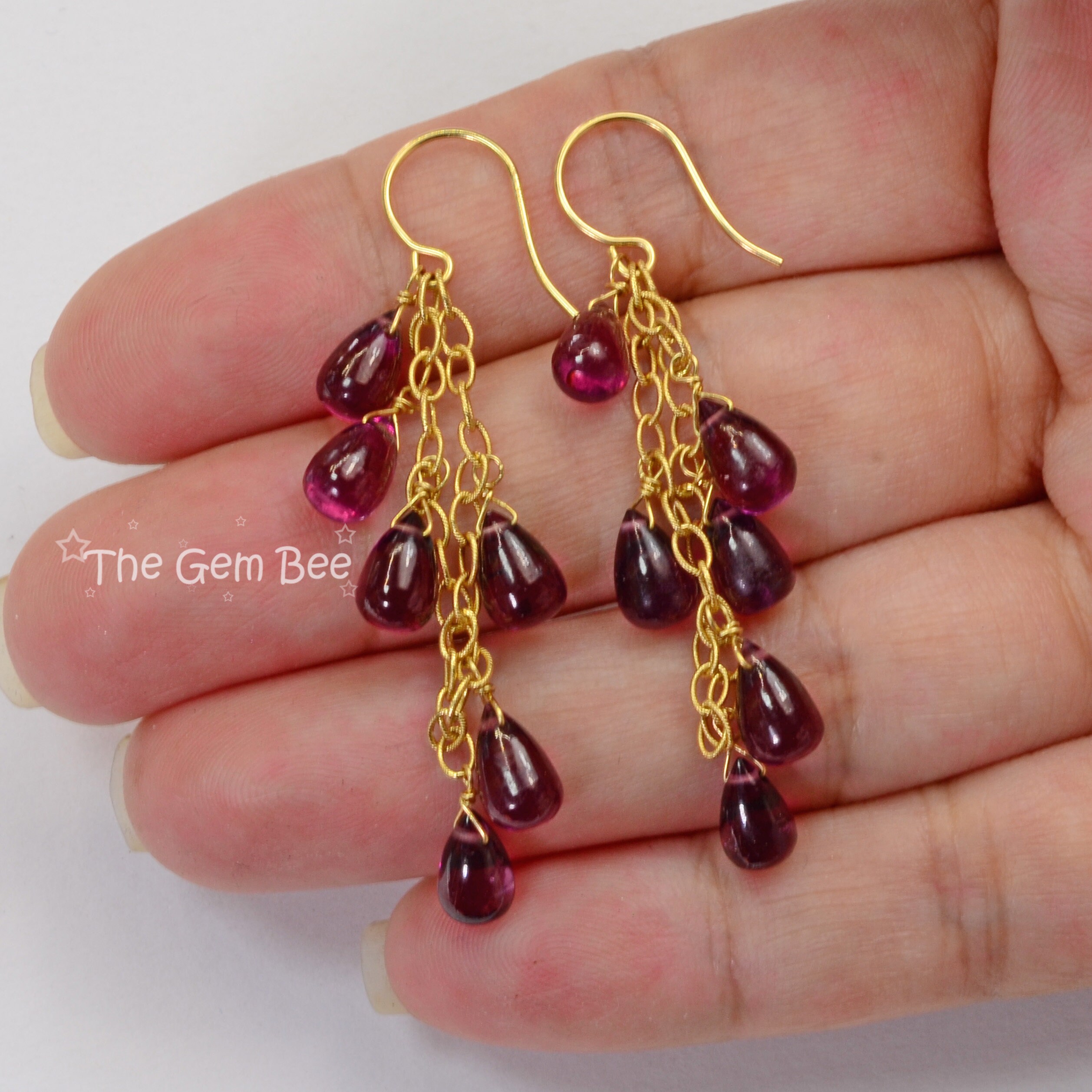 18Kソリッドイエローゴールド ロードライトガーネット ティアドロップ