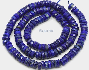 7.5mm Royal Blue Afghani Lapis Lazuli Faceted Heishi Rondelle Beads 16 inch Strand