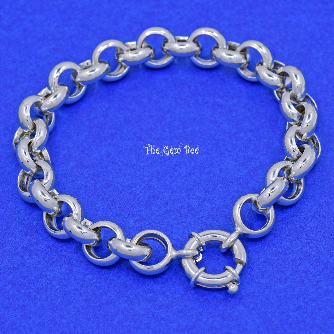 10MM Rhodium Plated 925 Sterling Silver Rolo Chain Bracelet With Bolt ...